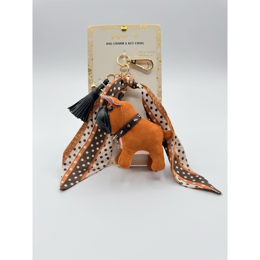New Piper K  French Bulldog Frenchie Bag Charm & Key Chain Spike Collar